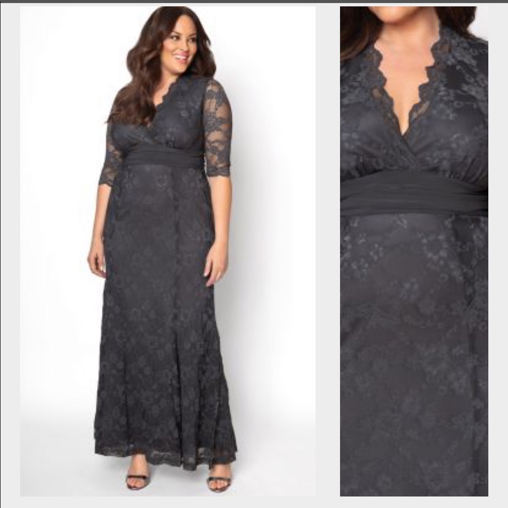 Kiyonna Screen Siren Lace Dress-Twilight Gray-2x